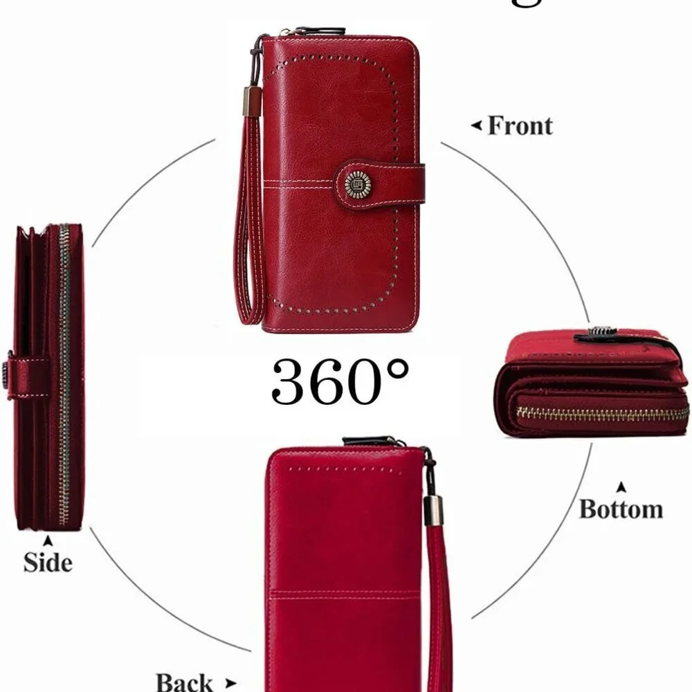 Leather Wallet for Women RFID Blocking Bifold Credit Card Holder Large Capacity